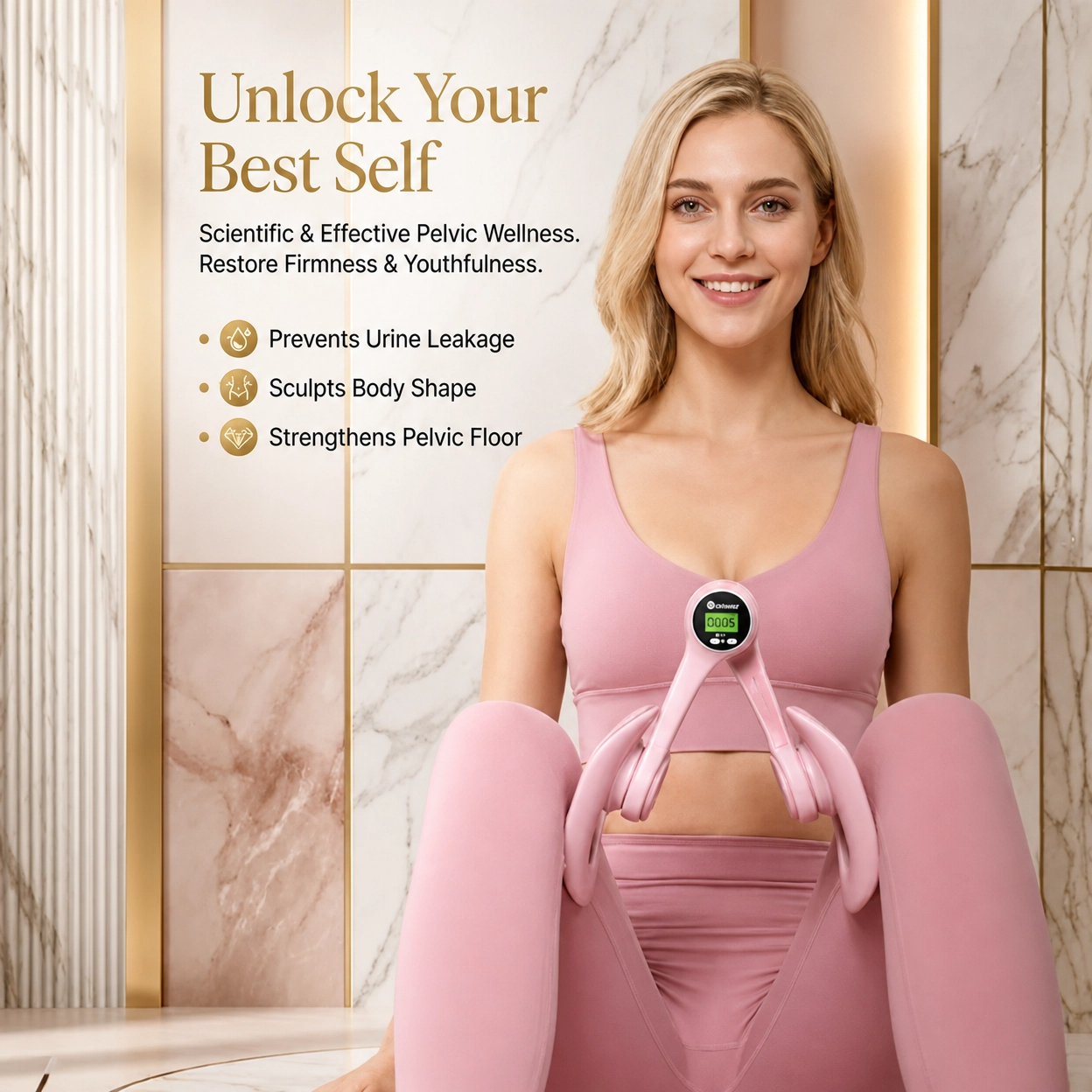 Smart Pelvic Floor Trainer & Thigh Toner with Resistance, Digital Counter, and Adjustable Home Workout Design