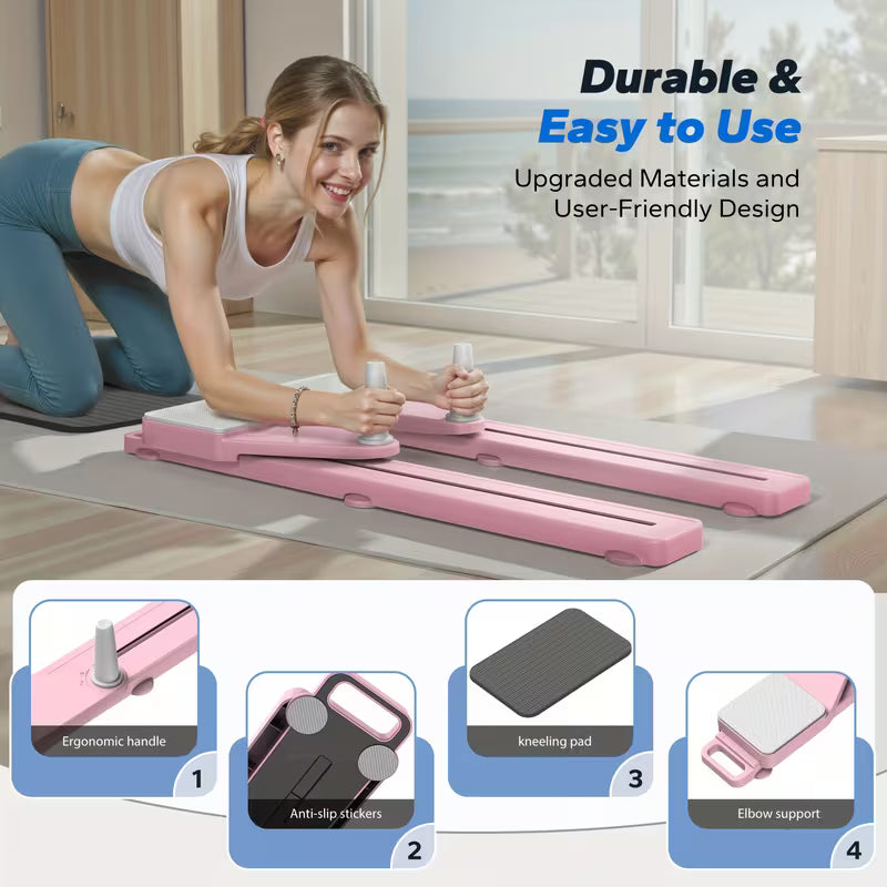 Foldable Pilates Reformer Board with Resistance Bands for Home Workouts, Core Strength, and Full Body Training