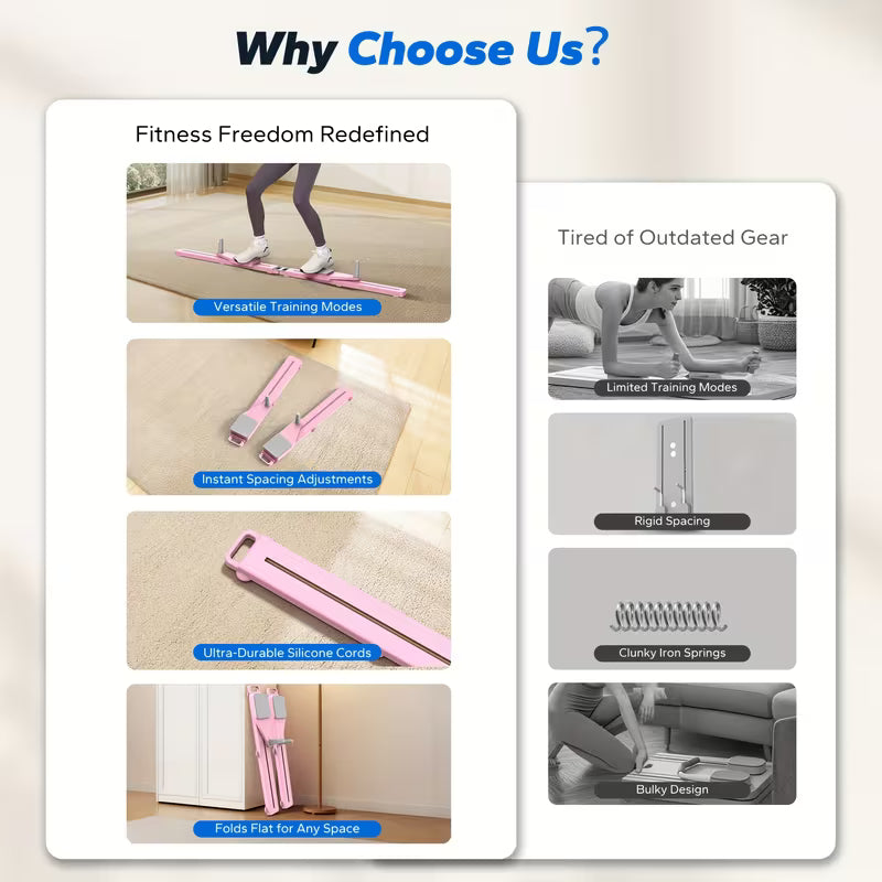Foldable Pilates Reformer Board with Resistance Bands for Home Workouts, Core Strength, and Full Body Training