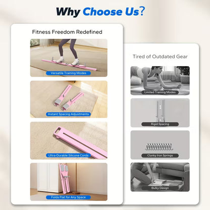 Foldable Pilates Reformer Board with Resistance Bands for Home Workouts, Core Strength, and Full Body Training