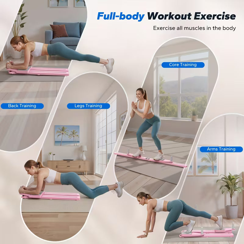 Foldable Pilates Reformer Board with Resistance Bands for Home Workouts, Core Strength, and Full Body Training